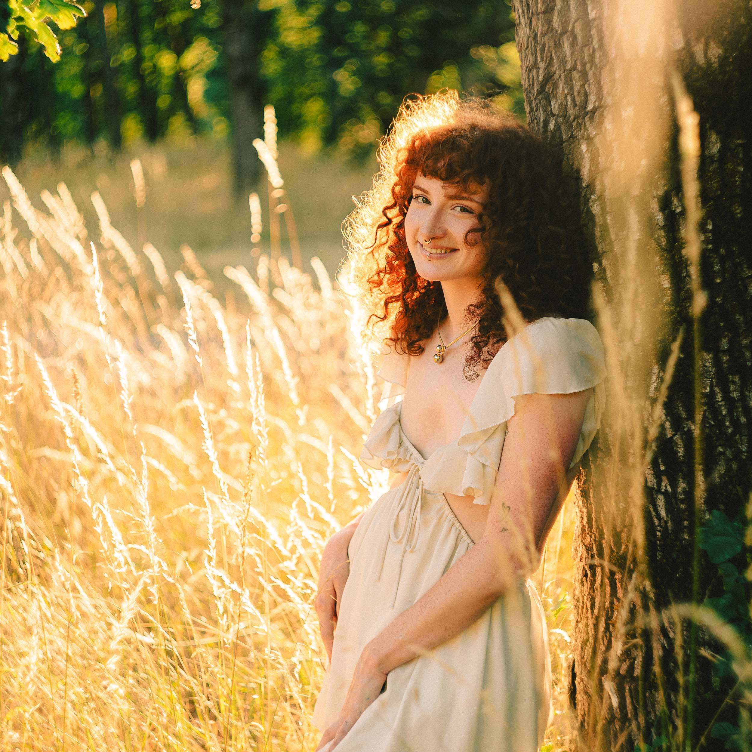 Creative portrait photography — Golden hour summer field redhead curls freckles portland oregon